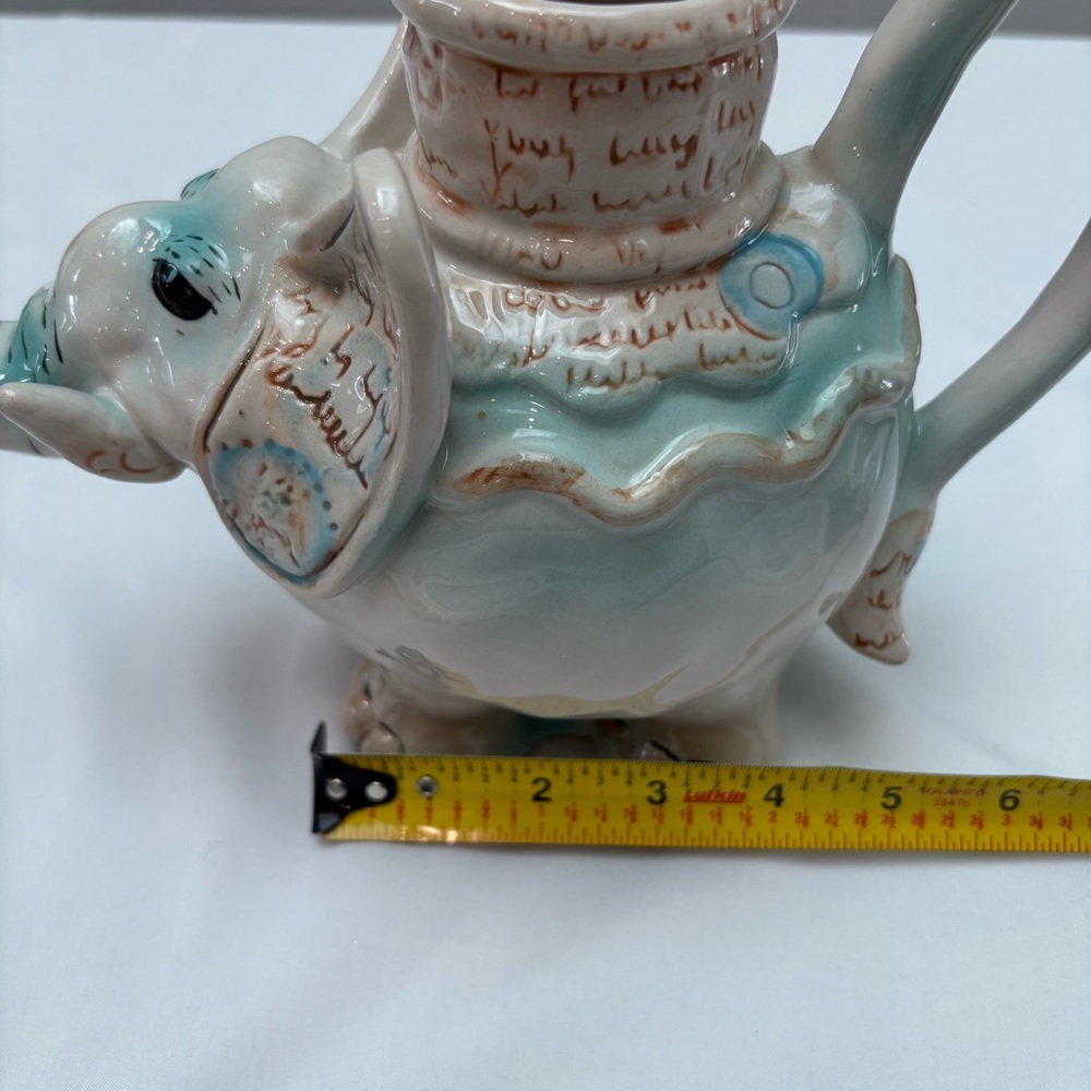 Blue Sky Clayworks Elephant Ceramic Teapot by Heather Goldminc Cream Blue - Picture 7 of 9